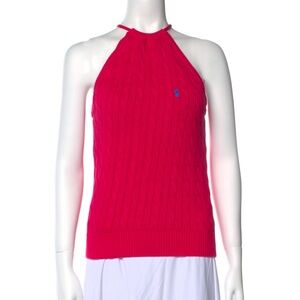 Ralph Lauren-Y2K-Vintage-Magenta Pink-Cable Knit Halter Top Sweater-Size Medium
